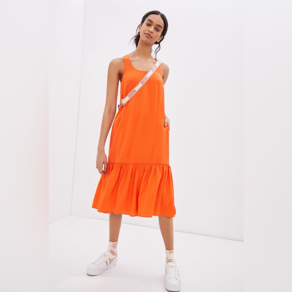NWT Anthropologie MICHAELA FLOUNCED MAXI DRESS Women's Medium Orange Midi Tank